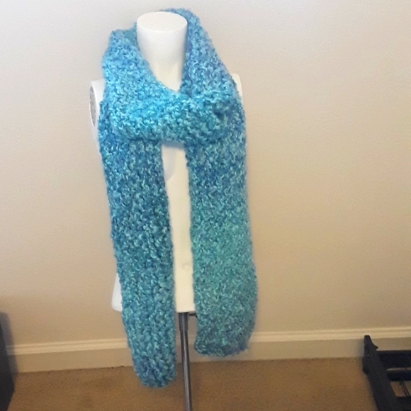 Hand Crafted Accessories - blue knit scarf